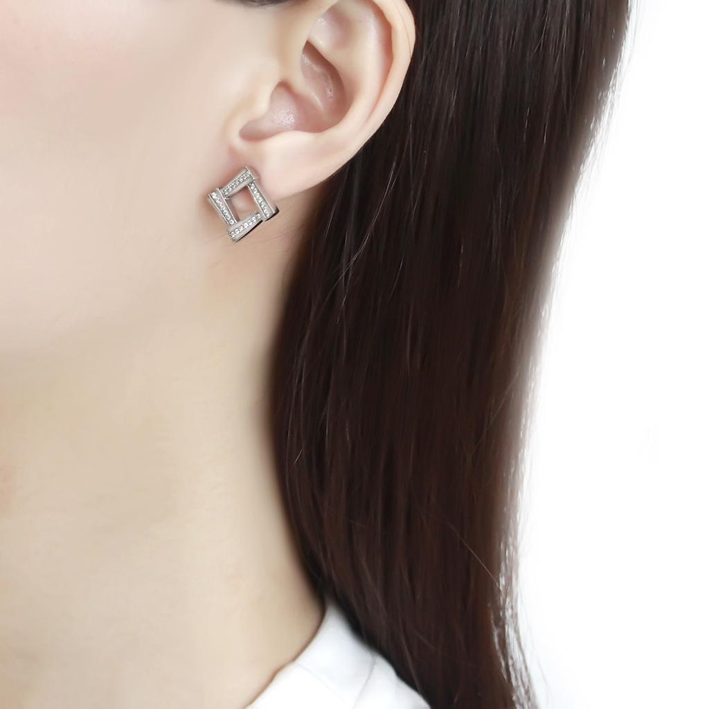 DA333 - No Plating Stainless Steel Earrings with AAA Grade CZ in Clear