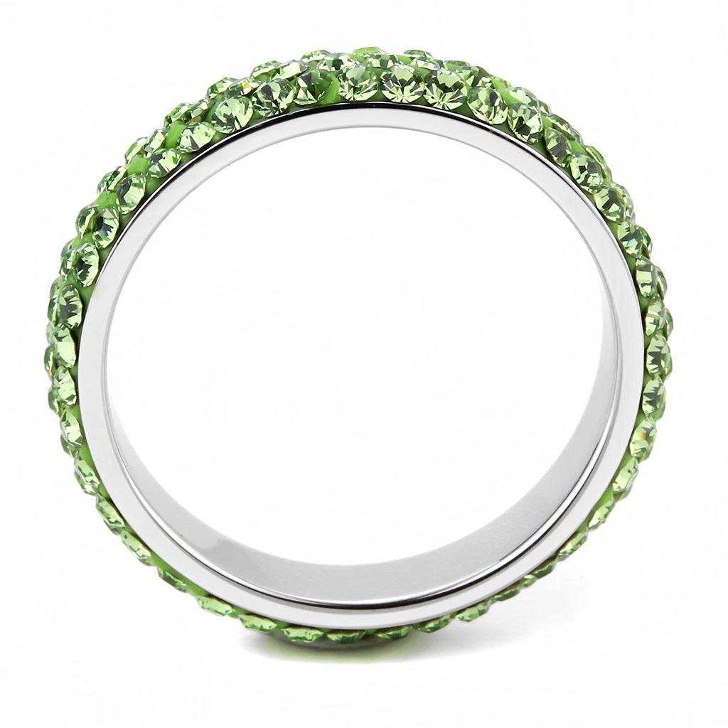 TK3537 - High polished (no plating) Stainless Steel Ring with Top Grade Crystal in Peridot