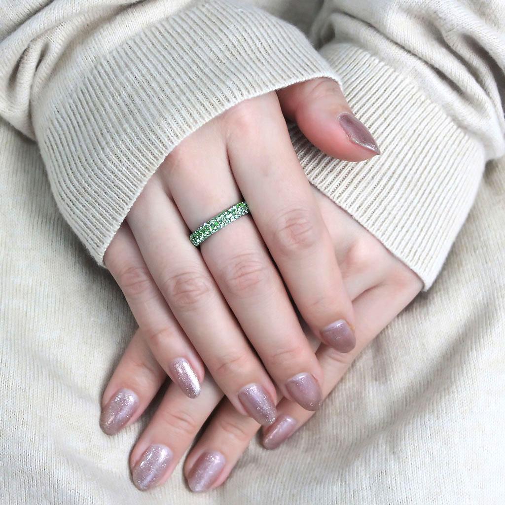 TK3537 - High polished (no plating) Stainless Steel Ring with Top Grade Crystal in Peridot