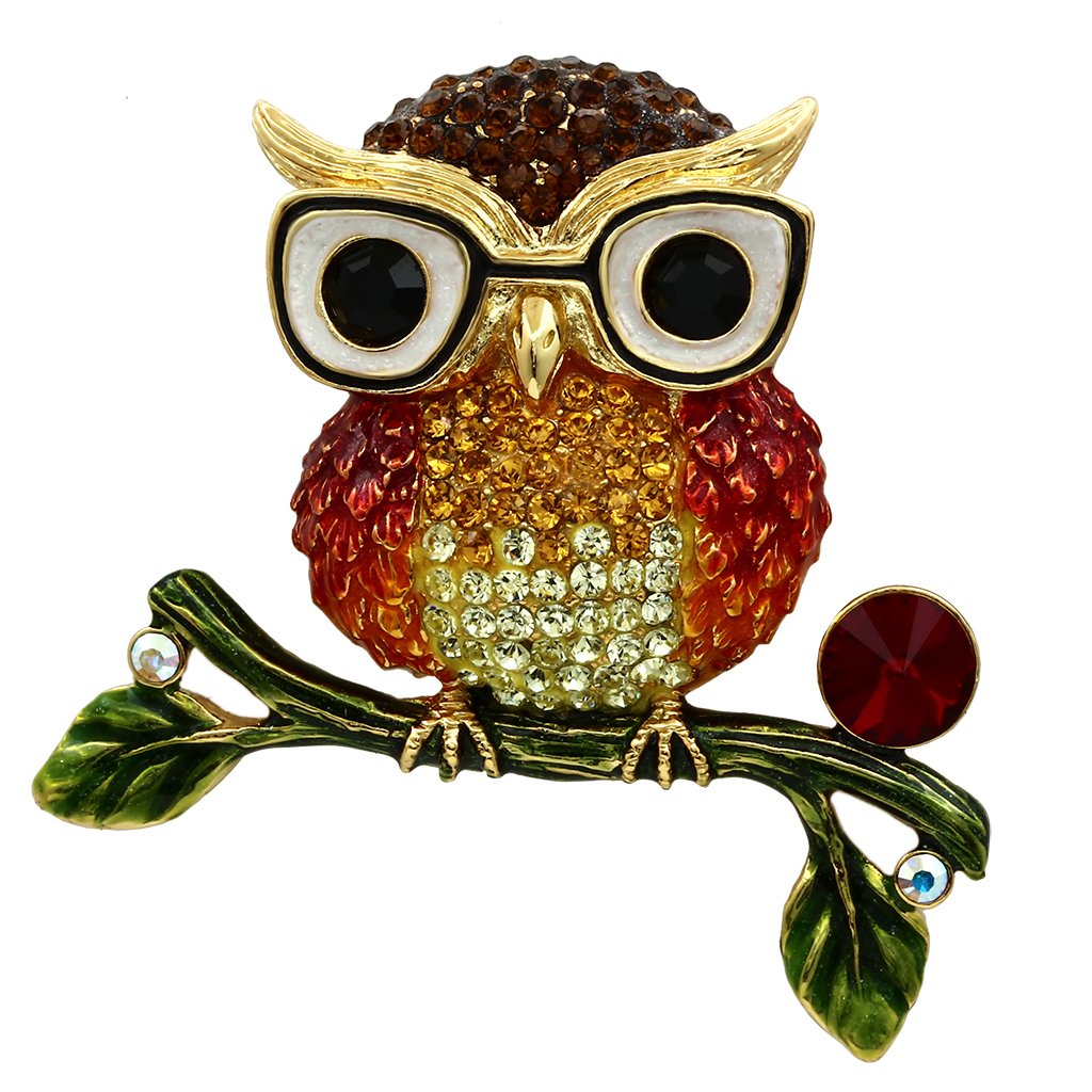 LO2408 - Gold White Metal Brooches with Top Grade Crystal in Multi Color