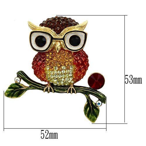 LO2408 - Gold White Metal Brooches with Top Grade Crystal in Multi Color
