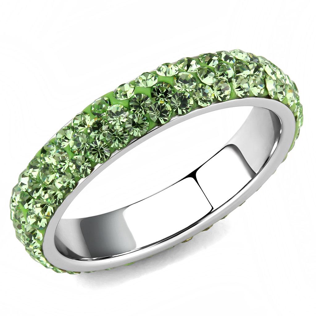 TK3537 - High polished (no plating) Stainless Steel Ring with Top Grade Crystal in Peridot