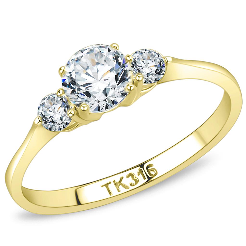 TK3668 - IP Gold(Ion Plating) Stainless Steel Ring with AAA Grade CZ in Clear
