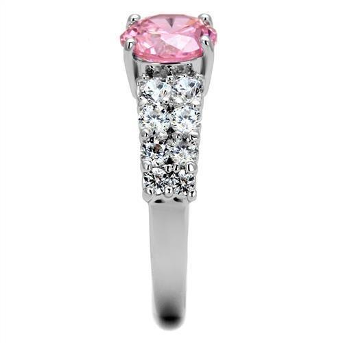 3W1361 - Rhodium Brass Ring with AAA Grade CZ  in Rose